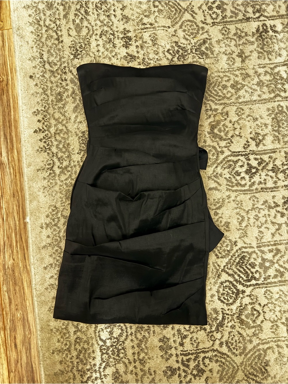 Strapless Black Ruched Cocktail Dress w/ Bow on the Back